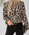 Kadın Uzun Kollu Arkadan Fiyonk Detaylı Leopar Desenli Süprem Bluz
