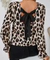 Kadın Uzun Kollu Arkadan Fiyonk Detaylı Leopar Desenli Süprem Bluz