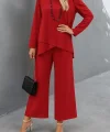 Kadın Uzun Kollu Asimetrik Detaylı Salaş Sandy Bluz Ve Pantolon Ikili Takım