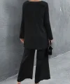 Kadın Uzun Kollu Asimetrik Detaylı Salaş Sandy Bluz Ve Pantolon Ikili Takım