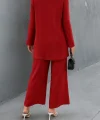 Kadın Uzun Kollu Asimetrik Detaylı Salaş Sandy Bluz Ve Pantolon Ikili Takım