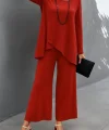 Kadın Uzun Kollu Asimetrik Detaylı Salaş Sandy Bluz Ve Pantolon Ikili Takım