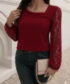 Kadın Uzun Kollu Asimetrik Yakalı Dantelli Ithal Krep Bluz