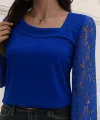 Kadın Uzun Kollu Asimetrik Yakalı Dantelli Ithal Krep Bluz