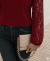 Kadın Uzun Kollu Asimetrik Yakalı Dantelli Ithal Krep Bluz