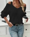 Kadın Uzun Kollu Askılı Omuzlardan Açık Uzun Kollu Triko Bluz