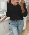 Kadın Uzun Kollu Askılı Omuzlardan Açık Uzun Kollu Triko Bluz