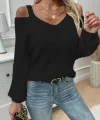 Kadın Uzun Kollu Askılı Omuzlardan Açık Uzun Kollu Triko Bluz