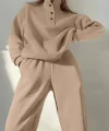 Kadın Uzun Kollu Balıkçı Dik Yakalı Düğmeli üç Iplik Bluz Ve Pantolon Ikili Takım