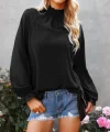Kadın Uzun Kollu Balıkçı Yaka Bilek Ve Boğaz Gipeli Bürümcük Kumaş Bluz