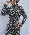 Kadın Uzun Kollu Balıkçı Yaka çiçek Baskılı Helen Kumaş Elbise