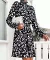 Kadın Uzun Kollu Balıkçı Yaka çiçek Baskılı Helen Kumaş Elbise