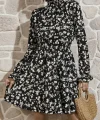 Kadın Uzun Kollu Balıkçı Yaka çiçek Baskılı Helen Kumaş Elbise