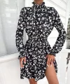 Kadın Uzun Kollu Balıkçı Yaka çiçek Baskılı Helen Kumaş Elbise