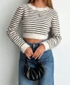 Kadın Uzun Kollu Balıkçı Yaka Crop Triko Bluz