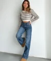 Kadın Uzun Kollu Balıkçı Yaka Crop Triko Bluz