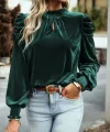 Kadın Uzun Kollu Balıkçı Yaka Damla Detaylı Kadife Bluz