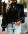 Kadın Uzun Kollu Balıkçı Yaka Damla Detaylı Kadife Bluz