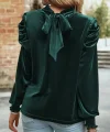 Kadın Uzun Kollu Balıkçı Yaka Damla Detaylı Kadife Bluz