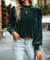 Kadın Uzun Kollu Balıkçı Yaka Damla Detaylı Kadife Bluz