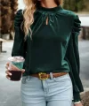 Kadın Uzun Kollu Balıkçı Yaka Damla Detaylı Kadife Bluz