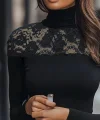 Kadın Uzun Kollu Balıkçı Yaka Dantelli Kaşkorse Bluz