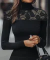 Kadın Uzun Kollu Balıkçı Yaka Dantelli Kaşkorse Bluz