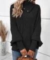 Kadın Uzun Kollu Balıkçı Yaka Düğme Detaylı Triko Panço