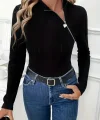 Kadın Uzun Kollu Balıkçı Yaka Fermuarlı Kaşkorse Bluz