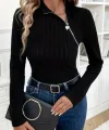 Kadın Uzun Kollu Balıkçı Yaka Fermuarlı Kaşkorse Bluz
