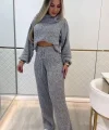 Kadın Uzun Kollu Balıkçı Yaka Kısa Triko Bluz Ve Pantolon Ikili Takım