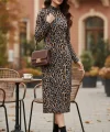 Kadın Uzun Kollu Balıkçı Yaka Leopar Desenli Midi Boy Elbise