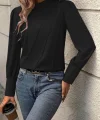 Kadın Uzun Kollu Balıkçı Yaka önden Dikişli Dokuma Bluz