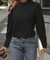 Kadın Uzun Kollu Balıkçı Yaka önden Dikişli Dokuma Bluz