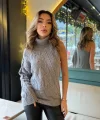 Kadın Uzun Kollu Balıkçı Yaka örgü Detay Tek Kol Triko Kazak