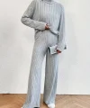 Kadın Uzun Kollu Balıkçı Yaka şardonlu Bluz Ve Pantolon Ikili Takım