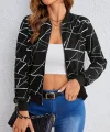 Kadın Uzun Kollu Baskılı Dalgıç Ceket