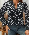 Kadın Uzun Kollu Baskılı Hakim Yaka Helen Kumaş Bluz