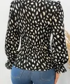 Kadın Uzun Kollu Baskılı Hakim Yaka Helen Kumaş Bluz