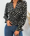 Kadın Uzun Kollu Baskılı Hakim Yaka Helen Kumaş Bluz