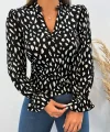 Kadın Uzun Kollu Baskılı Hakim Yaka Helen Kumaş Bluz