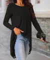 Kadın Uzun Kollu Bisiklet Yaka Asimetrik Kesim Detaylı Dantelli Viskon Bluz