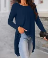 Kadın Uzun Kollu Bisiklet Yaka Asimetrik Kesim Detaylı Dantelli Viskon Bluz