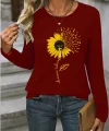 Kadın Uzun Kollu Bisiklet Yaka Ayçiçeği Desenli Viskon Bluz