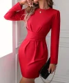 Kadın Uzun Kollu Bisiklet Yaka Bel Kemer Detay Ithal Krep Elbise