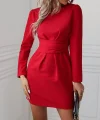 Kadın Uzun Kollu Bisiklet Yaka Bel Kemer Detay Ithal Krep Elbise