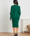 Kadın Uzun Kollu Bisiklet Yaka Beli Kuşaklı Ithal Krep Midi Elbise