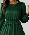 Kadın Uzun Kollu Bisiklet Yaka Beli Lastikli Fırfırlı Ithal Krep Elbise