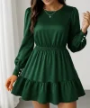 Kadın Uzun Kollu Bisiklet Yaka Beli Lastikli Fırfırlı Ithal Krep Elbise