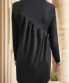 Kadın Uzun Kollu Bisiklet Yaka çapraz Büzgü Detay Iki Iplik Mini Boy Elbise
